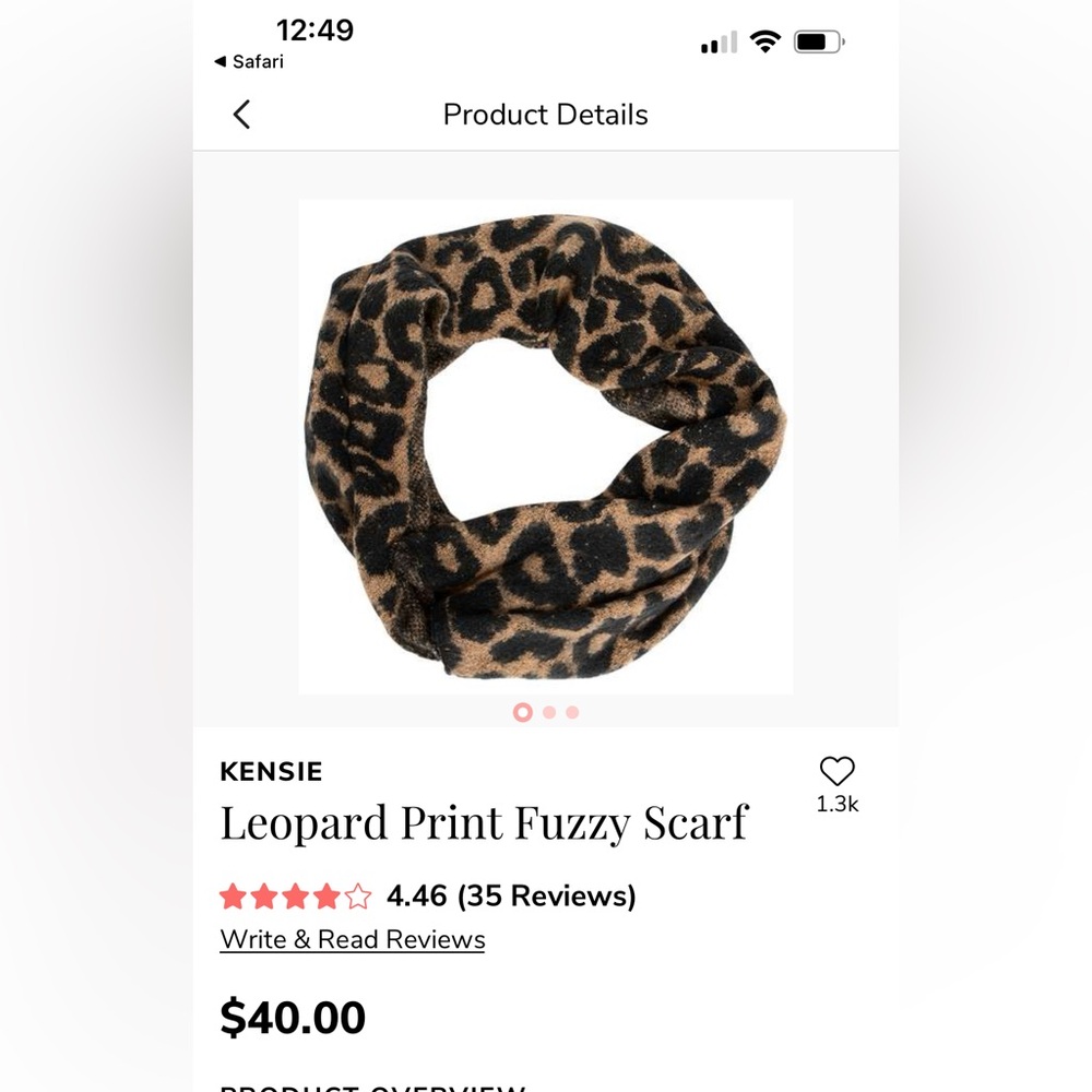 Kensie Leopard Print Fuzzy Scarf in Black and Tan NEW with Tag